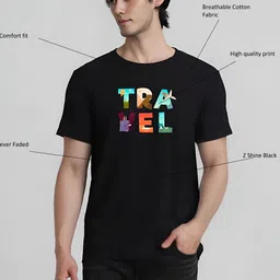 Elibolz Men Typography Printed V-Neck Applique T-shirt image 3