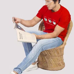 Greylongg Red Graphic Printed Short Sleeves Round Neck T-Shirt image 5