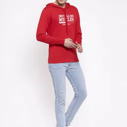 Friskers Men Red Typography Printed Hooded T-shirt image 5