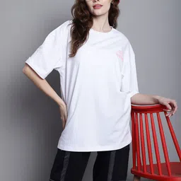 DOOR74 Typography Printed Drop-Shoulder Sleeves Oversize Cotton T-shirt image 3