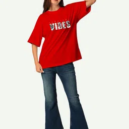 STATUS MANTRA Women 2 Printed Hooded Monochrome Applique T-shirt image 5