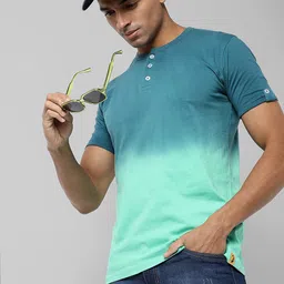 Campus Sutra Tie & Dye Henley Neck Cotton T-shirt-picture-19