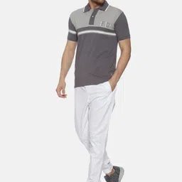 YAK YAK Men Grey Colourblocked Polo Collar Slim Fit T-shirt image 3