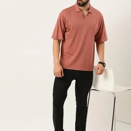 Maniac Men Pink Polo Collar Boxy Pure Cotton  T-shirt image 5