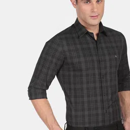 Arrow New York Men Black Slim Fit Tartan Checks Checked Formal Shirt image 4