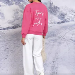 Tokyo Talkies Pink Typography Printed Round Neck Oversized Pullover Sweatshirt image 5