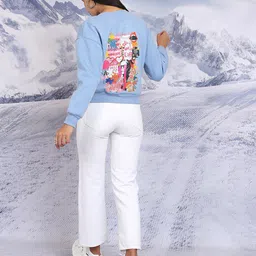 Tokyo Talkies Blue Graphic Printed Relaxed Fit Pullover Sweatshirt image 5