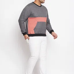 bigbanana Men Grey & Red Colourblocked Cotton Sweatshirt image 2