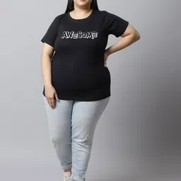 UnaOne Plus Size Typography Printed Slim Fit Pure Cotton T-Shirt image 3
