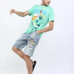 HIGHLANDER Men Green Graphic Printed Tropical Slim Fit T-shirt-image-18