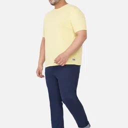 John Pride Plus Size Men Yellow Solid Cotton T-shirt image 3