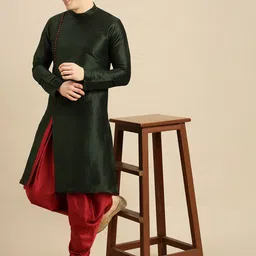 here&now x sanwara Sanwara Men Green Angrakha Kurta with Dhoti Pants-picture-20