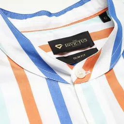 INVICTUS Standard Slim Fit Vertical Striped Band Collar Cotton Formal Shirt image 2