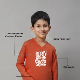 Friskers Boys Typography Printed V-Neck Bio Wash Pure Cotton Casual T-shirt image 2