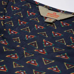 Anouk Women Navy Blue & Red Geometric Printed Kurta image 4