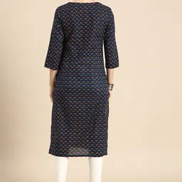 Anouk Women Navy Blue & Red Geometric Printed Kurta image 2