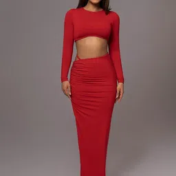 Bee Boe Round Neck Crop Top & Skirt-image-38