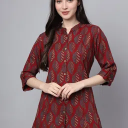 Divena Print Mandarin Collar Ethnic Printed Cotton Shirt Style Longline Top-picture-21