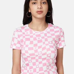 Coolsters by Pantaloons Girls Pink Checked T-shirt image 1