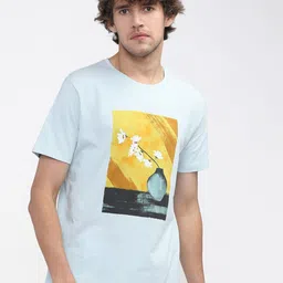 HIGHLANDER Men Blue Printed Slim Fit T-shirt image 1