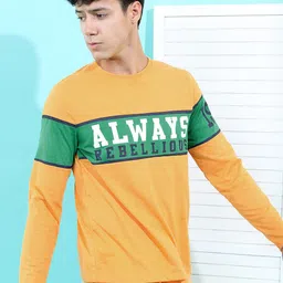 HIGHLANDER Men Yellow Typography Printed Slim Fit T-shirt-image-79