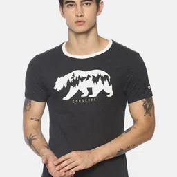 Steenbok Men Grey & White Printed Round Neck Slim Fit Cotton T-shirt-picture-28