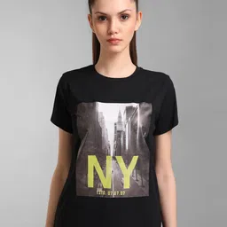 Kazo Women Cotton Black Printed T-shirt-picture-11