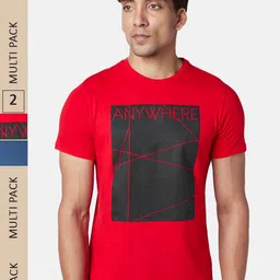 People Men Pack Of 2 Printed Slim Fit Pure Cotton T-shirt-image-16