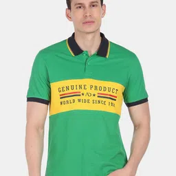 AD By Arvind Typography Printed Polo Collar Slim Fit Cotton T-shirt-image-1