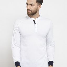 Kalt Men White Mandarin Collar T-shirt-picture-1