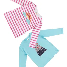 frangipani Girls Blue & Pink Cotton Striped T-shirt Pack of 2-picture-57