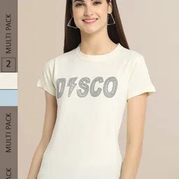Fabflee Women Pack Of 2 Cream-Coloured & Blue Printed T-shirt-picture-14