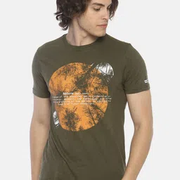 Steenbok Men Green & Peach-Coloured Printed Slim Fit Cotton T-shirt-picture-41