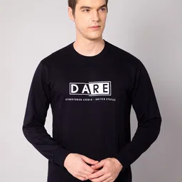 Cantabil Men Cotton Navy Blue Typography Printed T-shirt-image-58