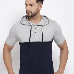 Kalt Men Blue Henley Neck Applique T-shirt-picture-21
