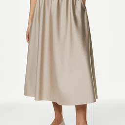 Marks & Spencer Satin Flared Midi Skirt image 1