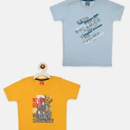 AXM CHAMP Boys Pack of 2 Yellow & Blue Printed Cotton T-shirt-picture-13