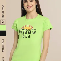 Fabflee Women Set Of 2 Cotton Typography Printed T-shirt-picture-23