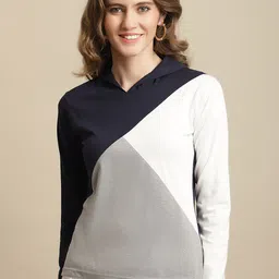 Fabflee Women Colourblocked Hooded Cotton T-shirt-image-8