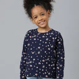 Beverly Hills Polo Club Girls Navy Blue Floral Printed Cotton T-shirt-picture-24