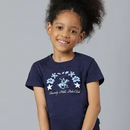 Beverly Hills Polo Club Girls Navy Blue & Blue Brand Logo Printed Cotton T-shirt-picture-21