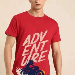 Bewakoof Men Red Typography Printed Pure Cotton T-shirt image 5