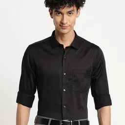 Turtle Men Black Slim Fit Cotton Formal Shirt-image-44