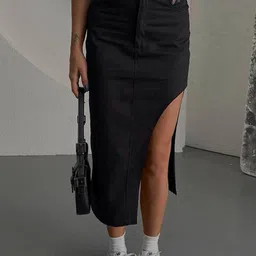 Stylecast X KPOP Black A-Line Midi Skirts image 1