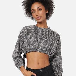 Campus Sutra Women Charcoal Crop Kimono Sweatshirt-picture-4