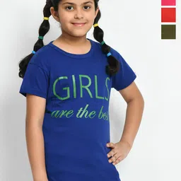 BAESD Girls Pack Of 4 Typography Printed Knitted Cotton T-Shirts-picture-19