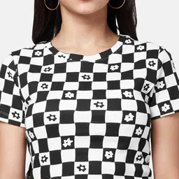 Coolsters by Pantaloons Girls Black & White Checked Monochrome T-shirt image 2
