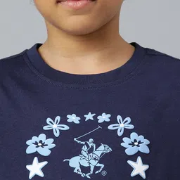Beverly Hills Polo Club Girls Navy Blue & Blue Brand Logo Printed Cotton T-shirt image 3