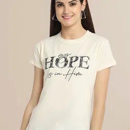 Fabflee Women Blue & Cream-Coloured Pack of 2 Graphic Printed Cotton T-shirts image 2