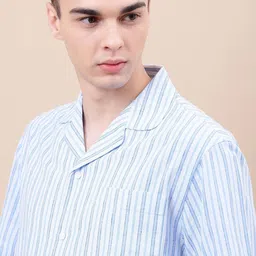Marks & Spencer Shirt Collar Striped Cotton Linen Lounge T-Shirt image 2